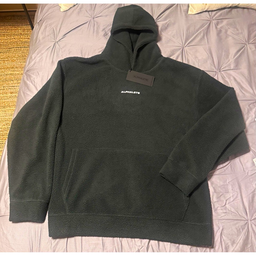 Alphalete Men's XL Green Solid Fleece Pullover Hoodie Logo Kangaroo Pocket